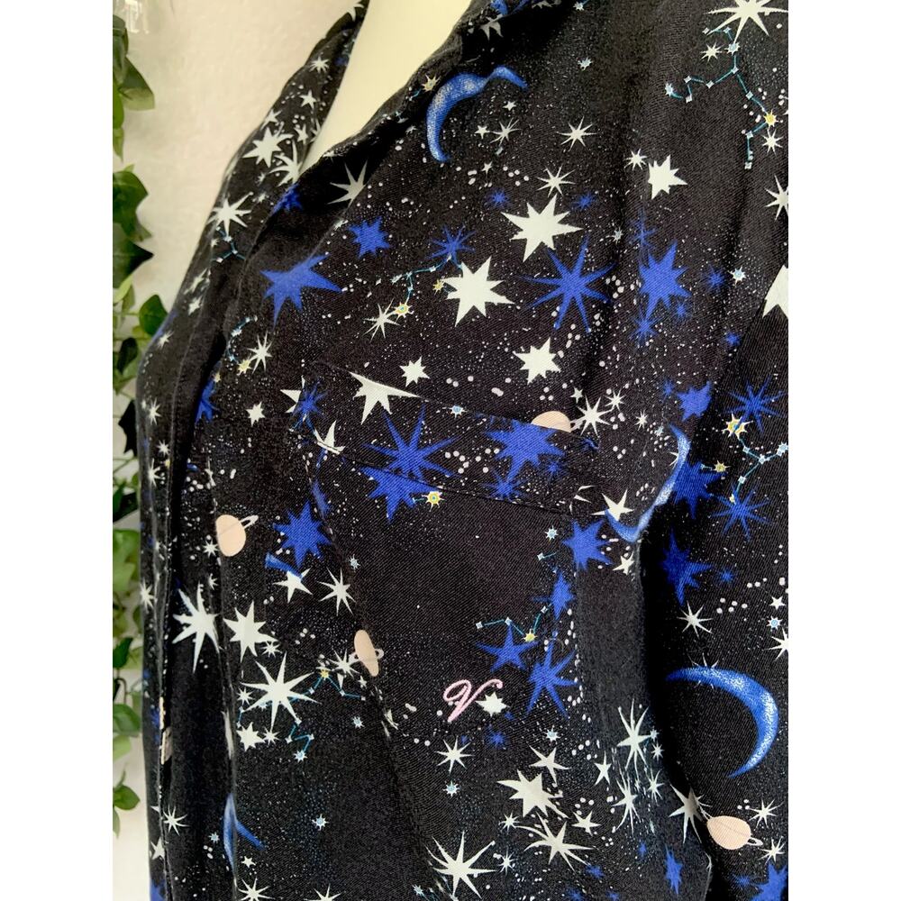 Victoria's Secret Black Blue White Stars Moon Button Up Pajama Long Sleeve SZ S - Picture 8 of 9